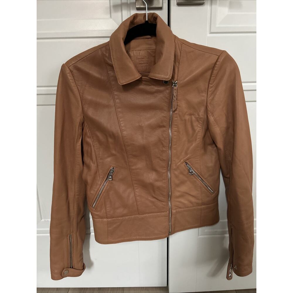 Massimo Dutti Women's Leather Jacket Size S In Tan Color